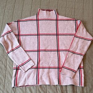 Tahari Women’s Turtleneck Sweater - Cream with Red and Black Plaid